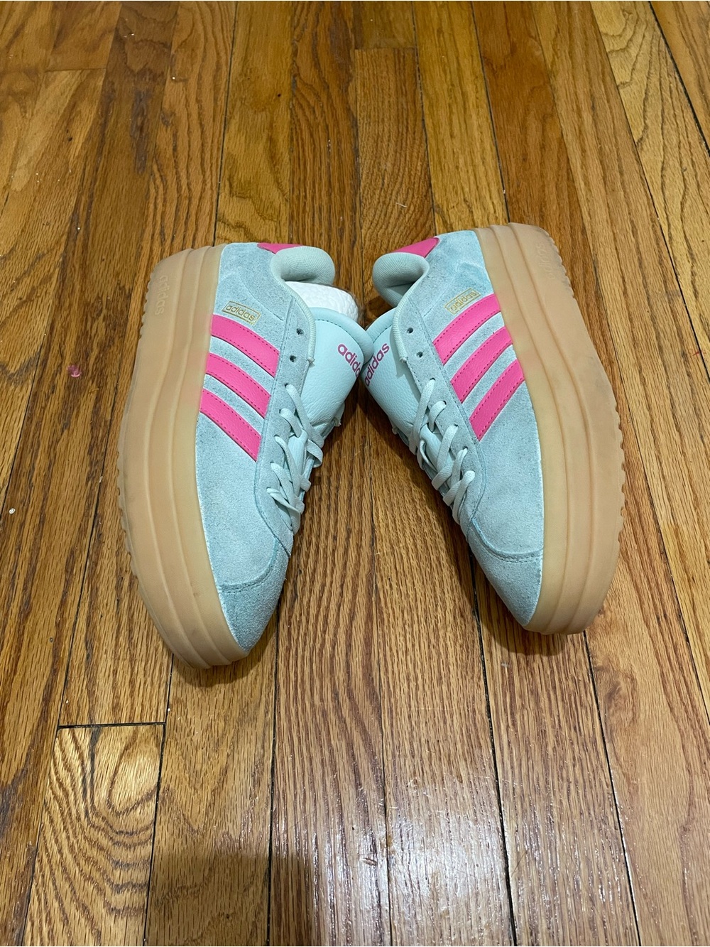 adidas Women's Mint Suede Sneakers with Pink Stripes and Gum Platform - Picture 8 of 9